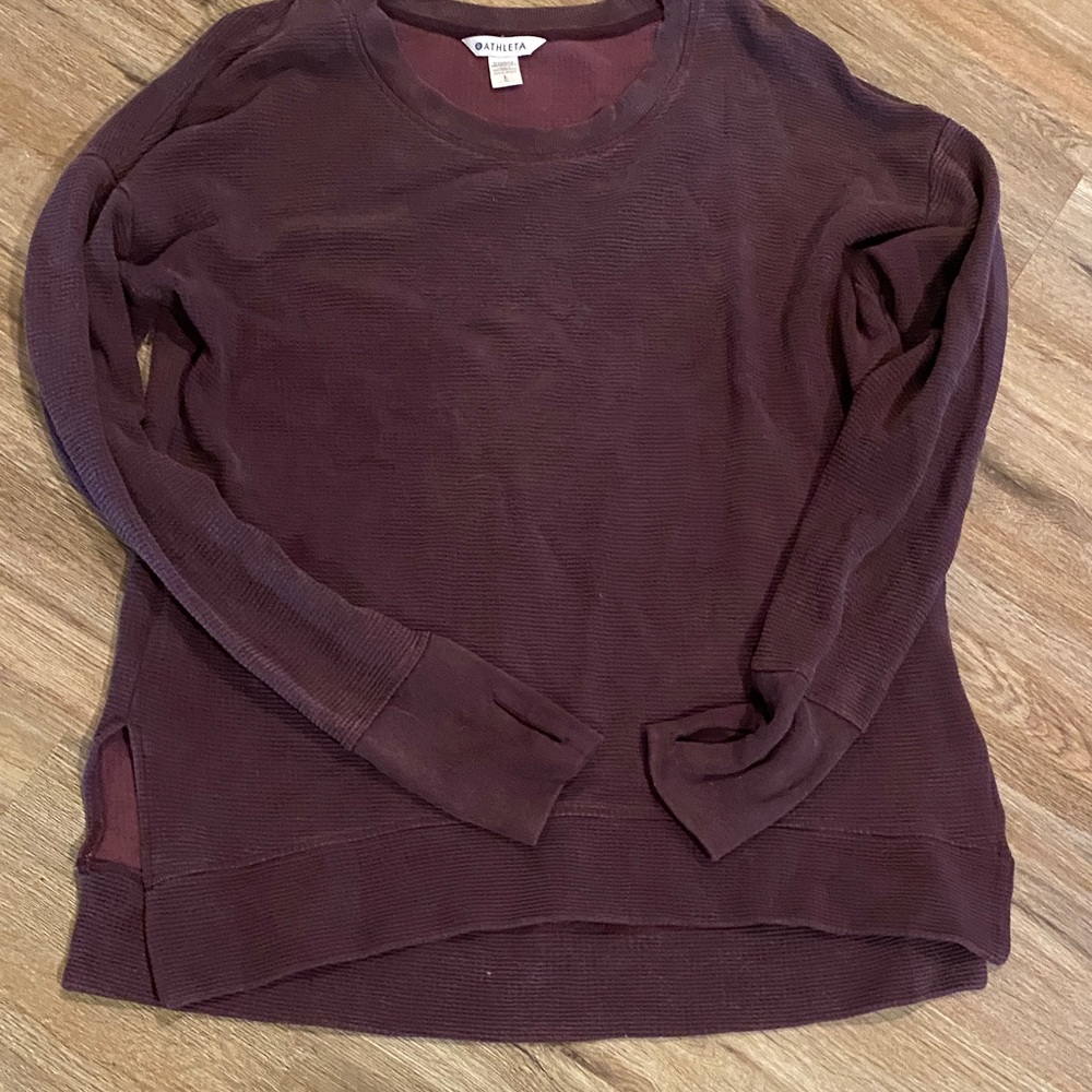 Athleta waffle textured coaster top shirt L large dark plum